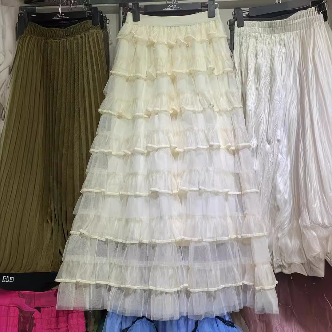 法式温柔风网纱半身裙女秋冬新款甜美高腰层层蛋糕裙气质蓬蓬纱裙