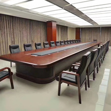 办公室椭圆形油漆实木皮大型会议桌子长条形接待桌洽谈桌椅组合