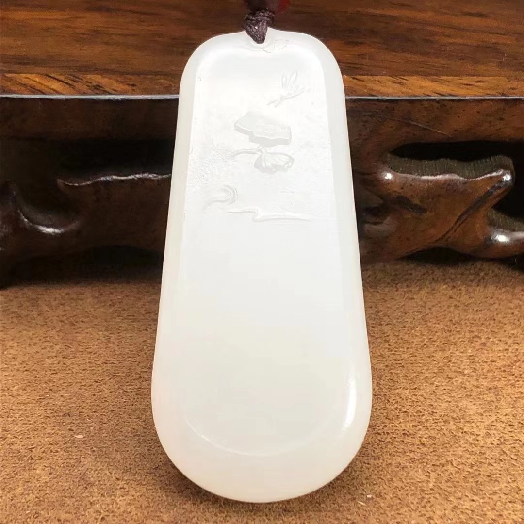 和田玉脂白挂坠玉牌和田玉平安无事牌玉雕挂绳国内鉴定白色吊坠