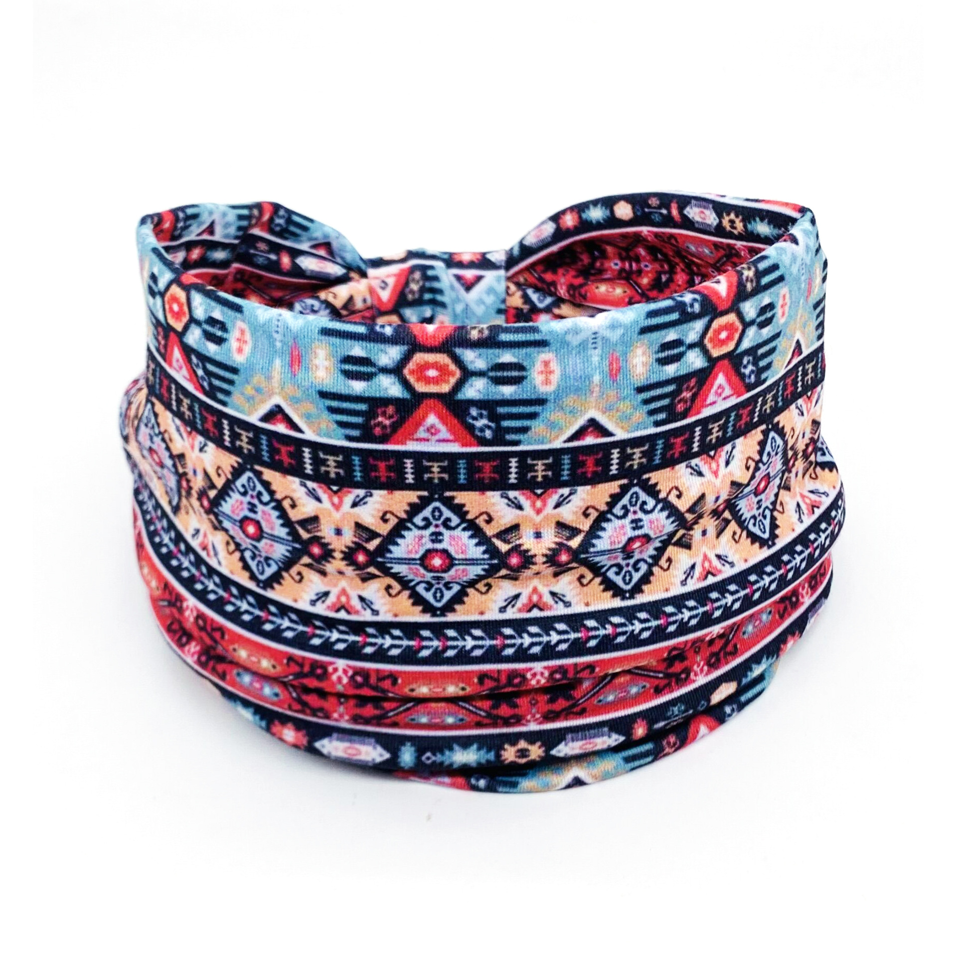 European and American New Bohemian Feather Printed Hair Band Women's Sports Hair Band European and American Knotted Wide-Brimmed Retro Headscarf