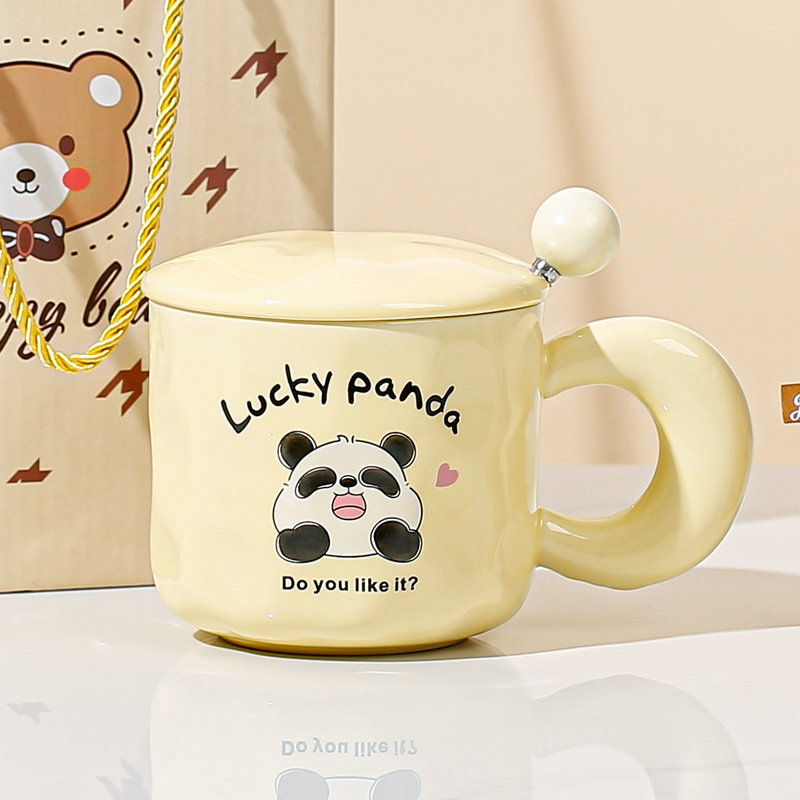 Cup Gift Good-looking Ceramic Cup Cute Panda Mug Cup with Spoon Lid Opening Annual Meeting Gifts