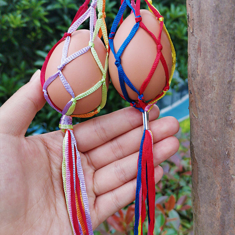 端午节五彩绳蛋兜 手工编织成品 立夏儿童五彩鸡鸭蛋挂脖蛋网蛋袋