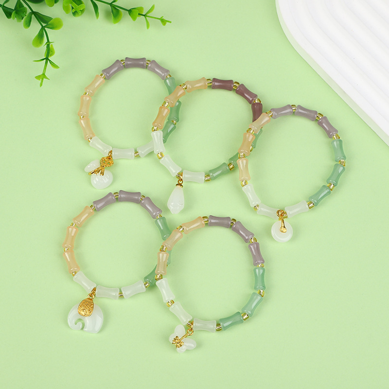 New Gradient Bamboo Joint Glass Beads Bracelet Gradient Peace Buckle Lucky Bag Butterfly Magnolia Single Circle Exquisite Glass Bracelet