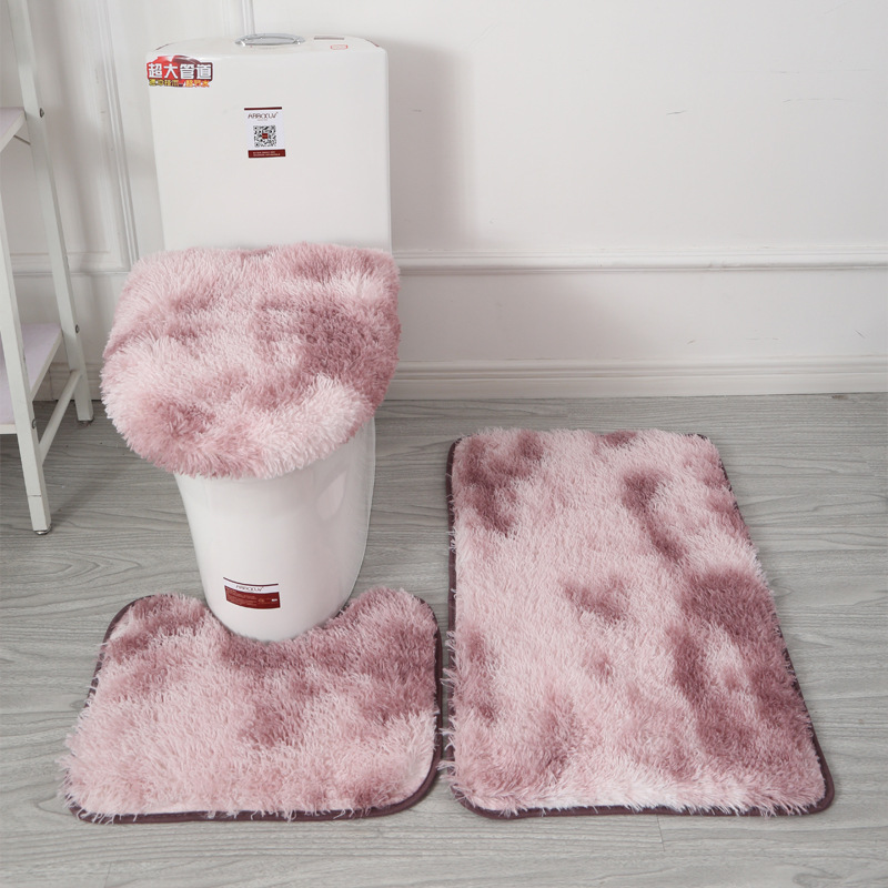 Tie-Dyed Long Wool Carpet Plush Toilet Three-Piece Non-Slip Floor Mat Bathroom Absorbent Cover