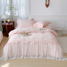 新款法式全棉蕾丝绣花四件套纯棉韩版公主被套床单床裙款床上用品