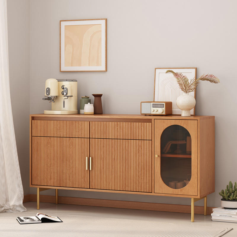 北欧实木餐边柜客厅展示波浪纹边柜酒柜玄关柜靠墙一体厨房储物柜