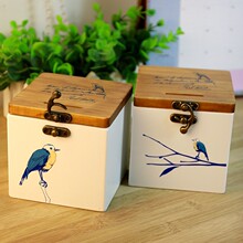 木质蓝鸟存钱罐 创意储物盒存钱庄储蓄罐桌面储物盒学生礼物