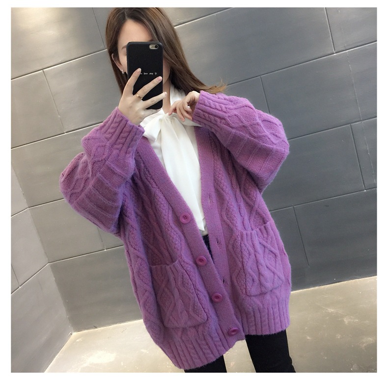 毛衣女开衫中长款2021秋冬新款韩版宽松外穿慵懒风加厚针织衫外套