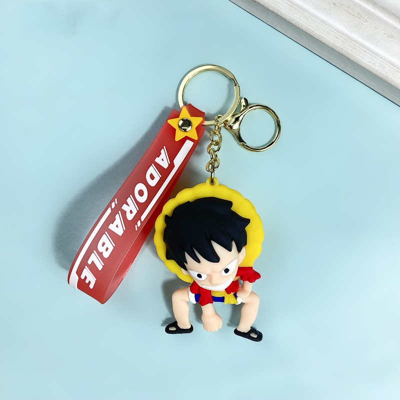 Creative Cartoon One Piece Keychain Cute Luffy Fool Luffy Key Chain Facial Expression Bag Luffy Pendant Wholesale