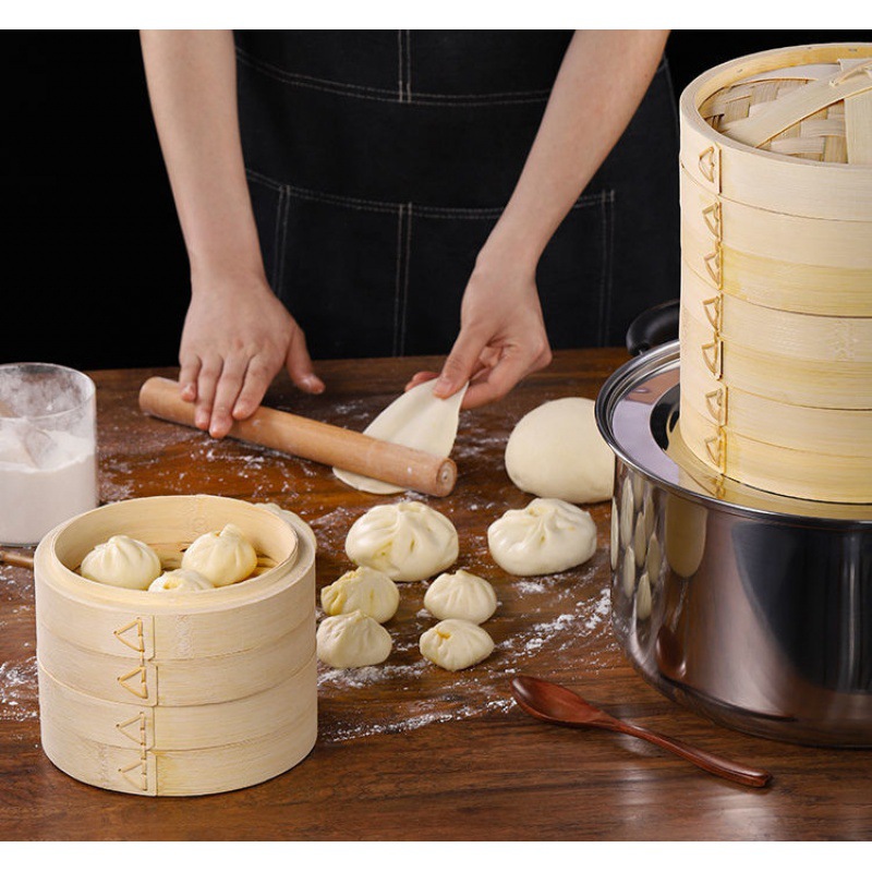 竹杉缘竹蒸笼家用蒸笼蒸屉蒸锅笼屉商用竹屉蒸馒头包子小笼包-报价