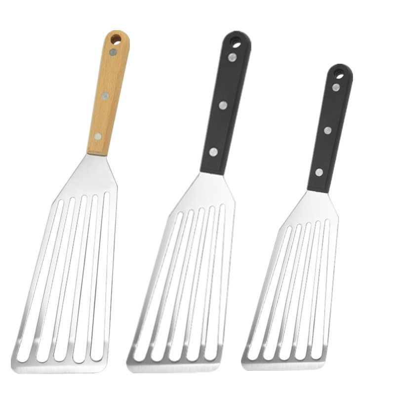 Stainless Steel Shovel for Frying Fish Steak Spatula Household Frying Slotted Turner Wooden Handle Plastic Cooking Shovel Cooking Shovel Kitchen Tools