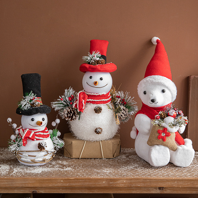 Christmas Decorations White Foam Christmas Hat Scarf Bear Doll Christmas Tree Decorative Creative Ornaments Layout