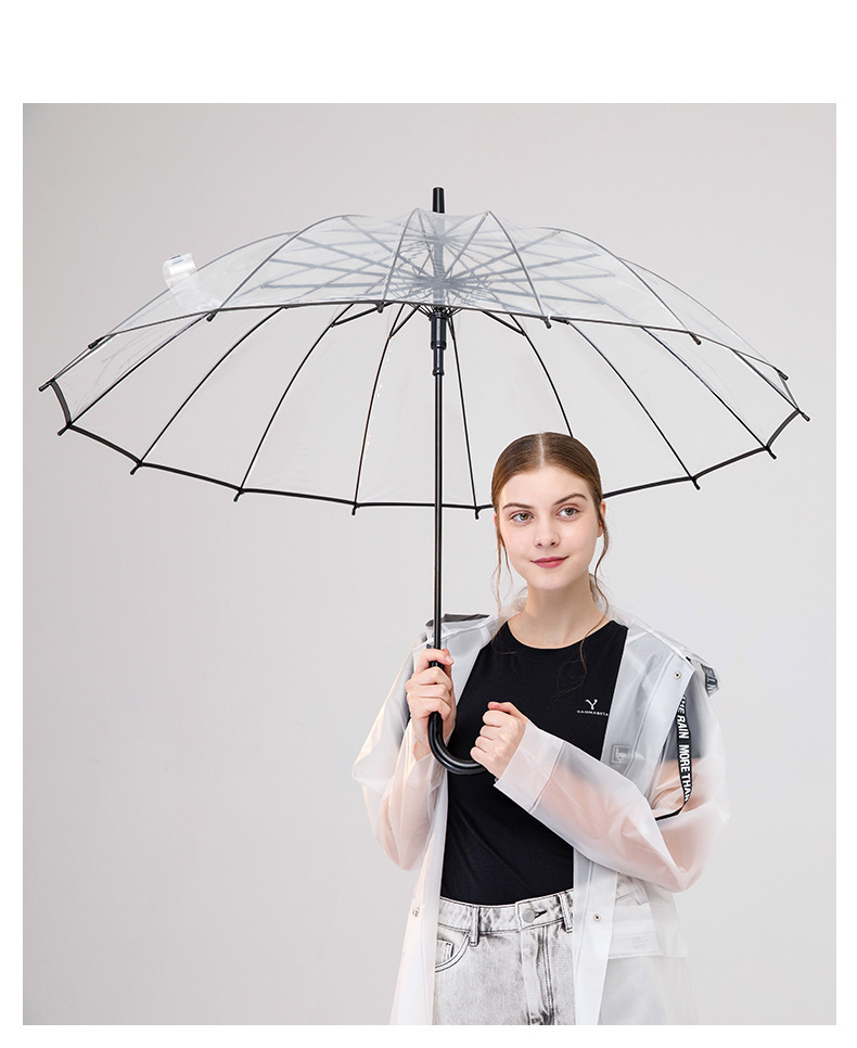 小清新16骨透明雨伞长柄直杆伞文艺学生拍照雨伞定制logo广告伞