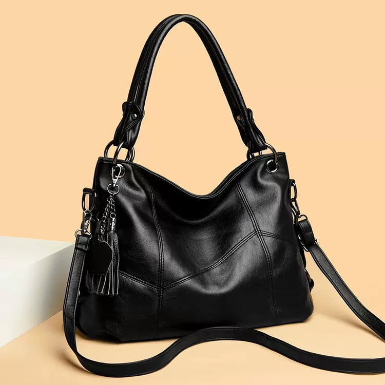 新款大号涤纶复古大包时尚拼接PU流苏手提单肩托特包斜挎通勤女包