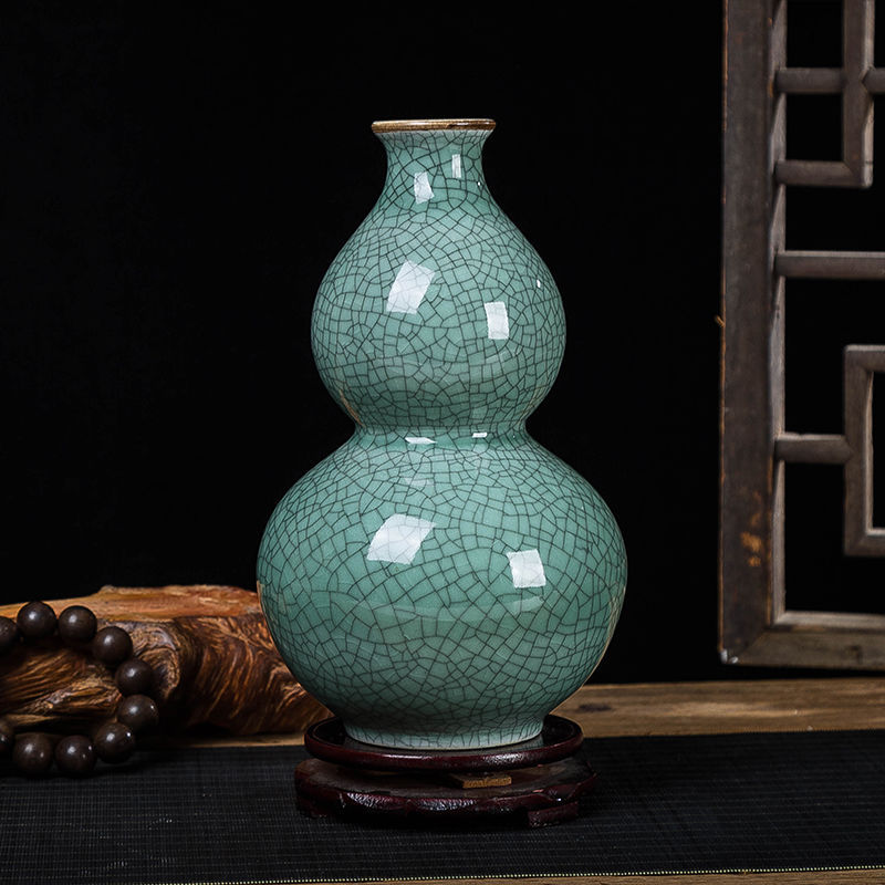 汝瓷陶瓷花瓶摆件客厅插花仿古开片裂纹古中式家居装饰y厂家直销