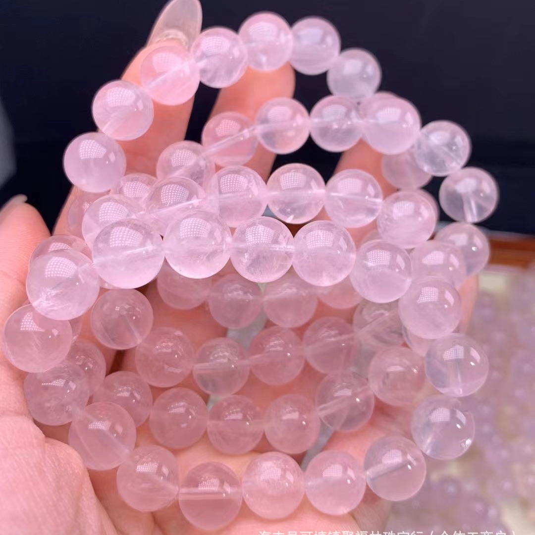 天然粉水晶圆珠单圈手串 微带闪片粉 粉水晶手链 可任意diy-阿里巴巴
