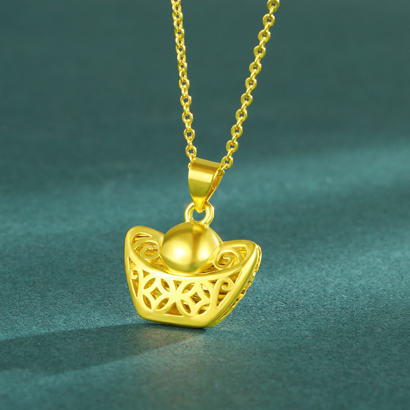 3d硬金祥云福袋沙金吊坠女聚财转运项链仿黄金首饰拼夕夕一件代发