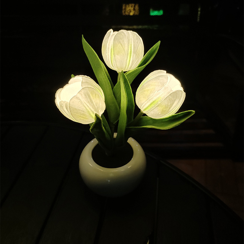 Simulated Flowerpot Led Tulip Flower Pot Lamp Pink Flower Lamp Ceramic Led Atmosphere Small Night Lamp One Piece Dropshipping