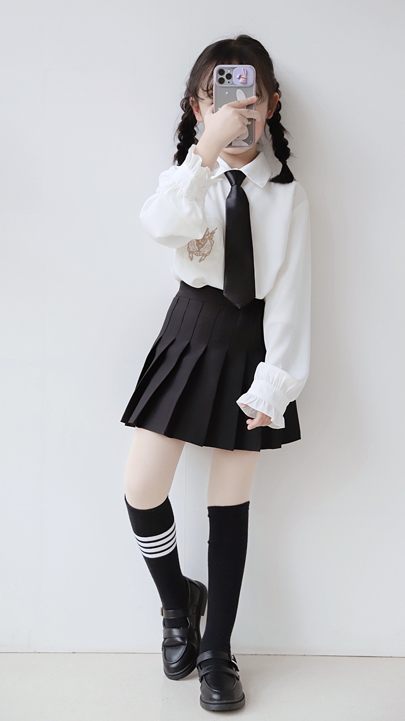 女童白衬衣春秋款娃娃领lolita内搭jk制服长袖白衬衫女设计感上衣