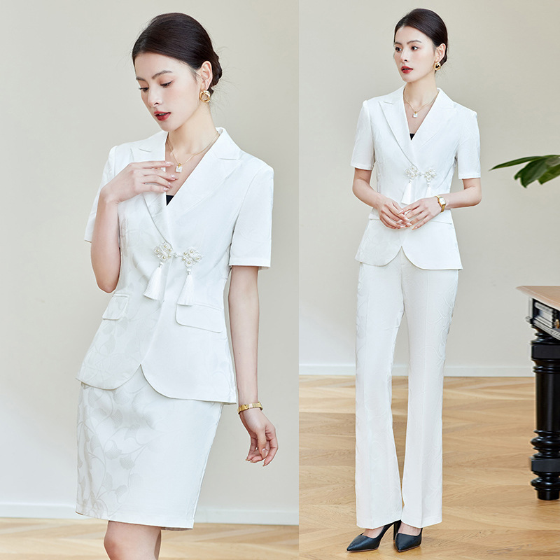 高端中式休闲职业西装套装夏季新款白色干练办公室白领经理工作服