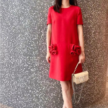 高级感减龄复古小香风法式红色短袖连衣裙子女夏季新款时尚洋气