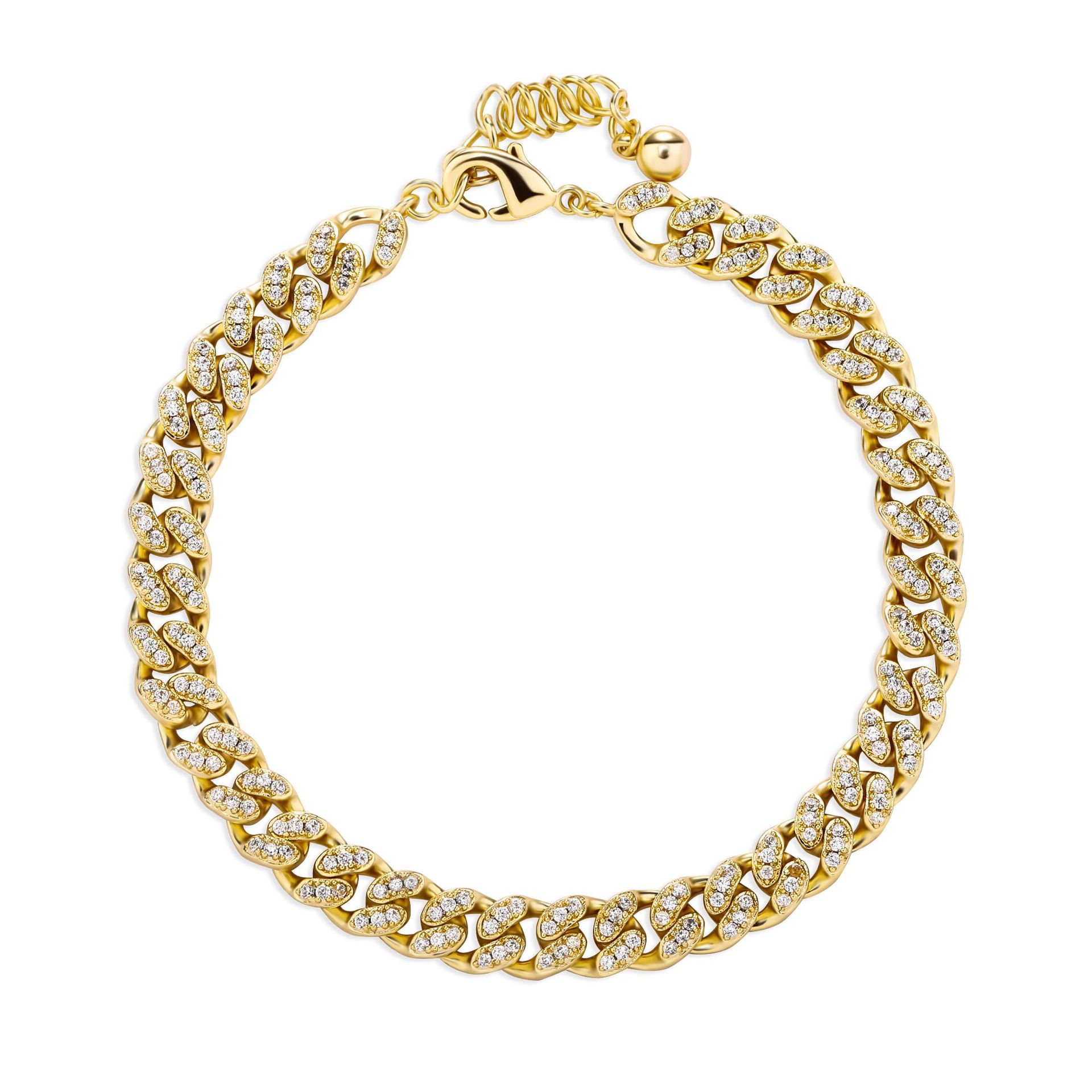 欧美嘻哈手链5mm古巴链镶锆石龙虾扣带尾链男士简约潮流饰品