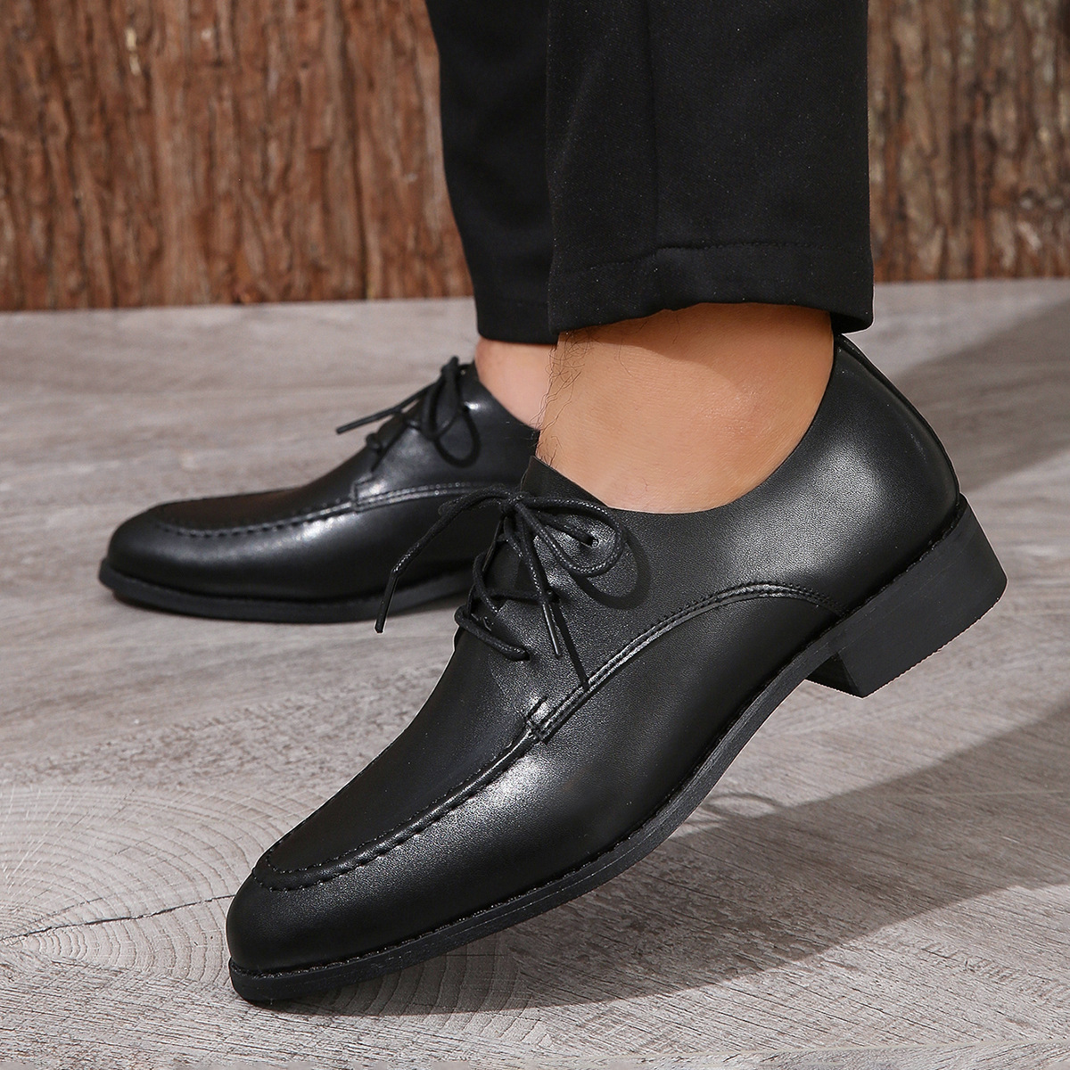 跨境大码男鞋2023秋季新款商务正装男士皮鞋尖头系带方跟休闲单鞋