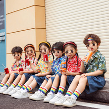 六一儿童演出服男生女生80年代复古港风花衬衫舞蹈服合唱表演服
