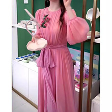 明星同款粉色连衣裙2024新款夏季气质名媛高端精致超好看收腰裙子