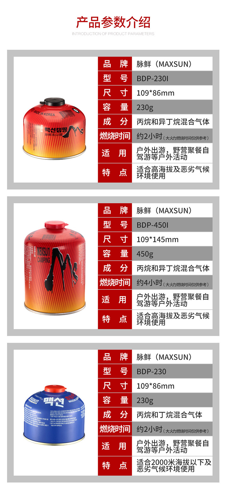 韩国脉鲜户外扁气罐高山罐野营高山炉具高原扁罐便携野炊气罐450g