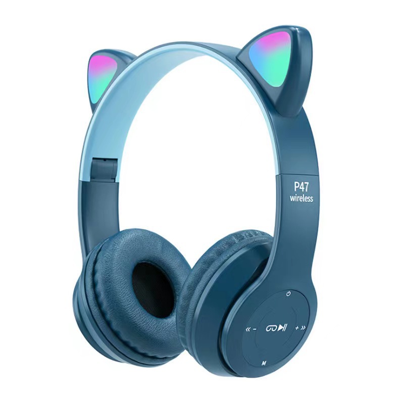 New P47m Cat Ear Headset Bluetooth Headset E-Sports Girls Face Value Game Noise-Reduction Bluetooth Headset Headset