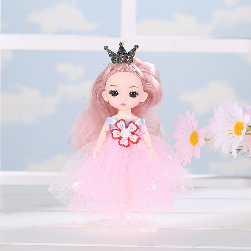 皇冠公主礼服搪胶玩偶女孩过家家玩具17cm卡通diy芭比娃娃带扣