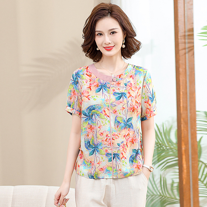 Young Mother Summer Wear Fashion Suit New Middle-Aged and Elderly Women's Clothing Western Style Leisure Short Sleeve Two-Piece Summer Thin