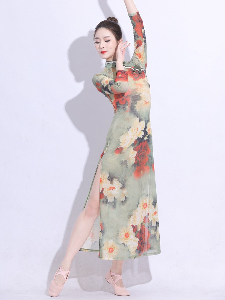 古典舞长款旗袍纱衣长款舞蹈飘逸演出服女形体中国舞练功服表演服