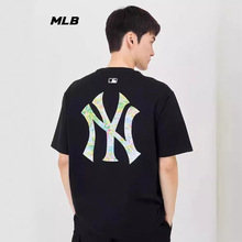 MLB短袖2024夏季新款洋基队NY炫彩大LOGO男女同款宽松休闲T恤短袖