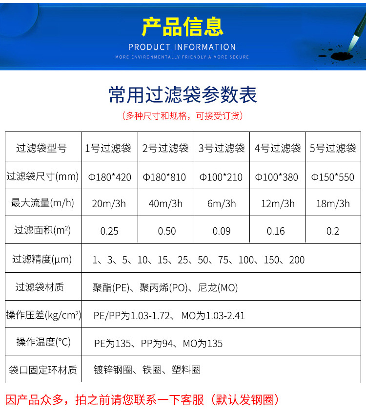 工业液体水污水化工2号聚丙烯无纺布过滤袋180x820mm 1号pp过滤袋