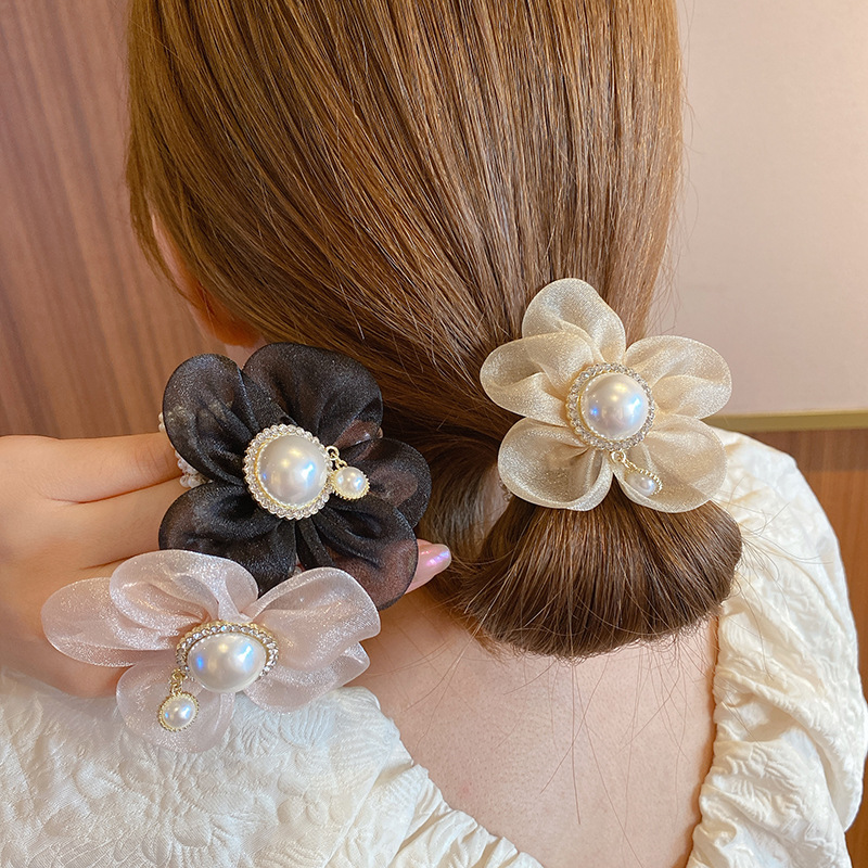 Spring and Summer Light Luxury Flower Pearl Bracelet Hair Band Korean Style Internet-Famous and Vintage Elegant Adult Hair Tie Boutique Hair Rope