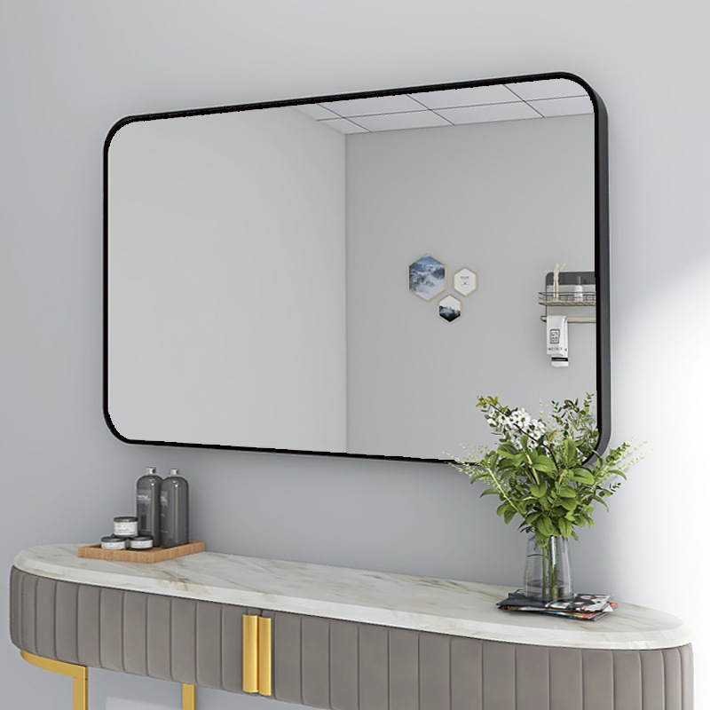 Aluminum Alloy Frame Bathroom Mirror Bathroom Bathroom Mirror Wall-Mounted Punch-Free Wall-Mounted Square Mirror Bathroom Frame Mirror