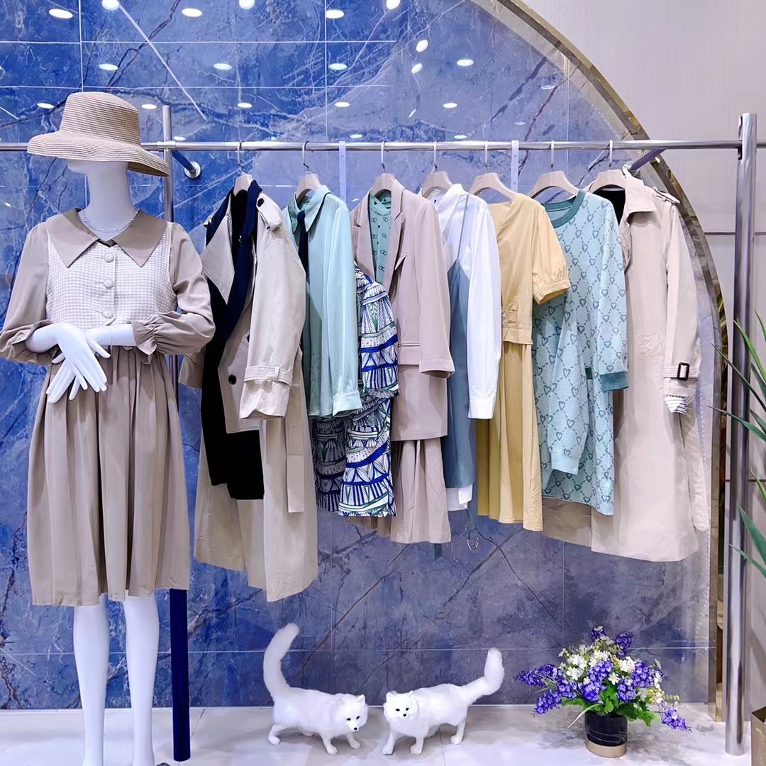 羽沙国际23春装一线淑女连衣裙时尚品牌折扣女装尾货走份批发一手