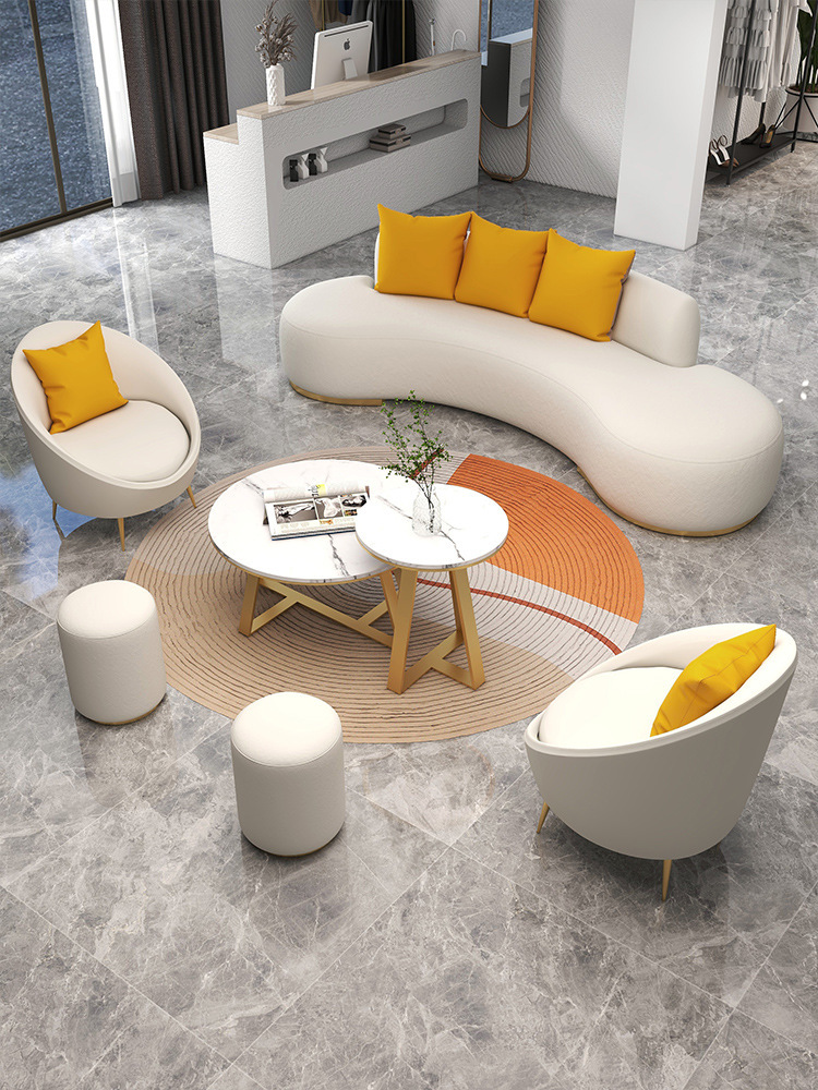 服装店美容院弧形洽谈沙发会客展厅4s店休息区接待异形皮质小沙发