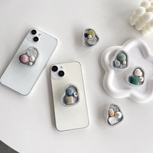 银灰色手机气囊支架高级感个性粘贴式可伸缩珍珠宝石水钻ins花朵