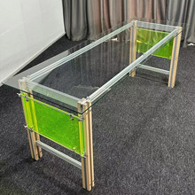 现代简约家用长方形玻璃餐桌多人会议办公桌写字台院子洽谈休闲桌
