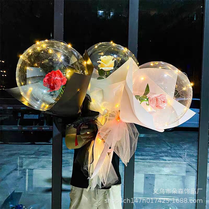 Wholesale Qixi Luminous Rose Bounce Ball Ball Net Red Bouquet Balloon Night Market Stall Bounce Ball Material Package Full Set