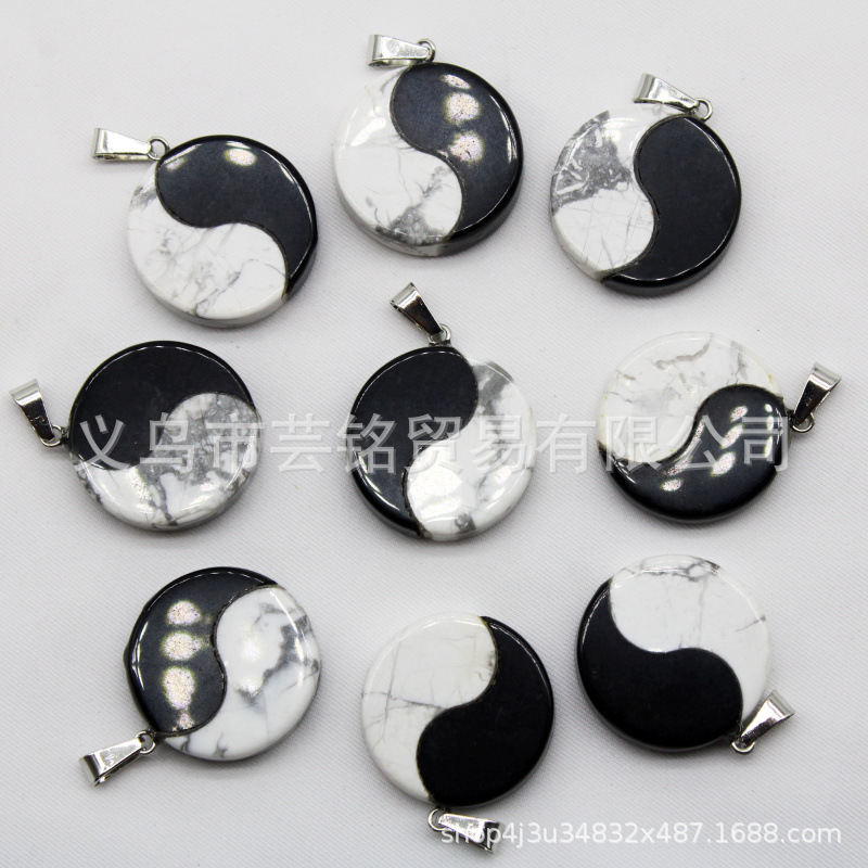 跨境热销五行太极八卦项链男女阴阳吊坠黑曜石白松情侣转运保平安