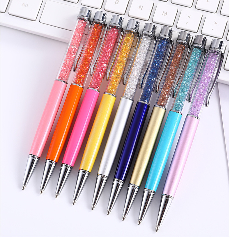 现货新款时尚顶钻水晶笔旋转金属圆珠笔礼品可定logo多色圆珠笔