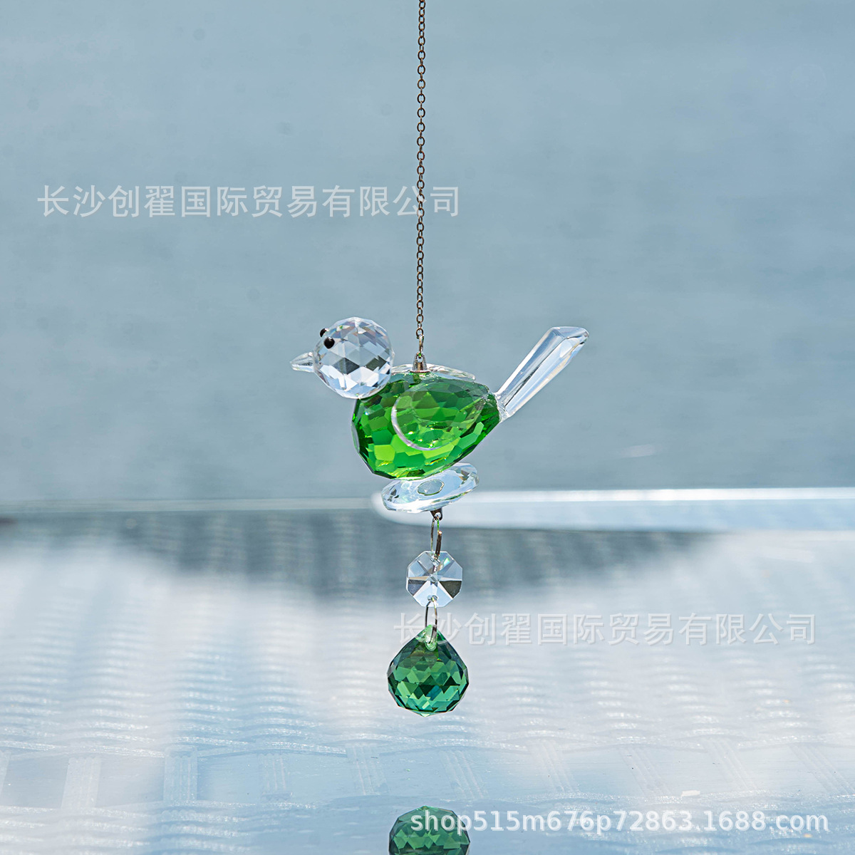 跨境专供水晶工艺品小鸟挂件水晶太阳捕手灯饰球棱镜吊坠圣诞装饰