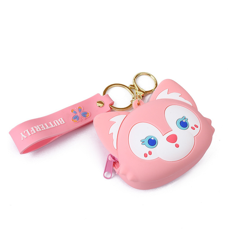 Keychain Coin Purse Cartoon Pink Fox Silicone Bag Ins Girl Heart Headset Storage Bag Schoolbag Wholesale