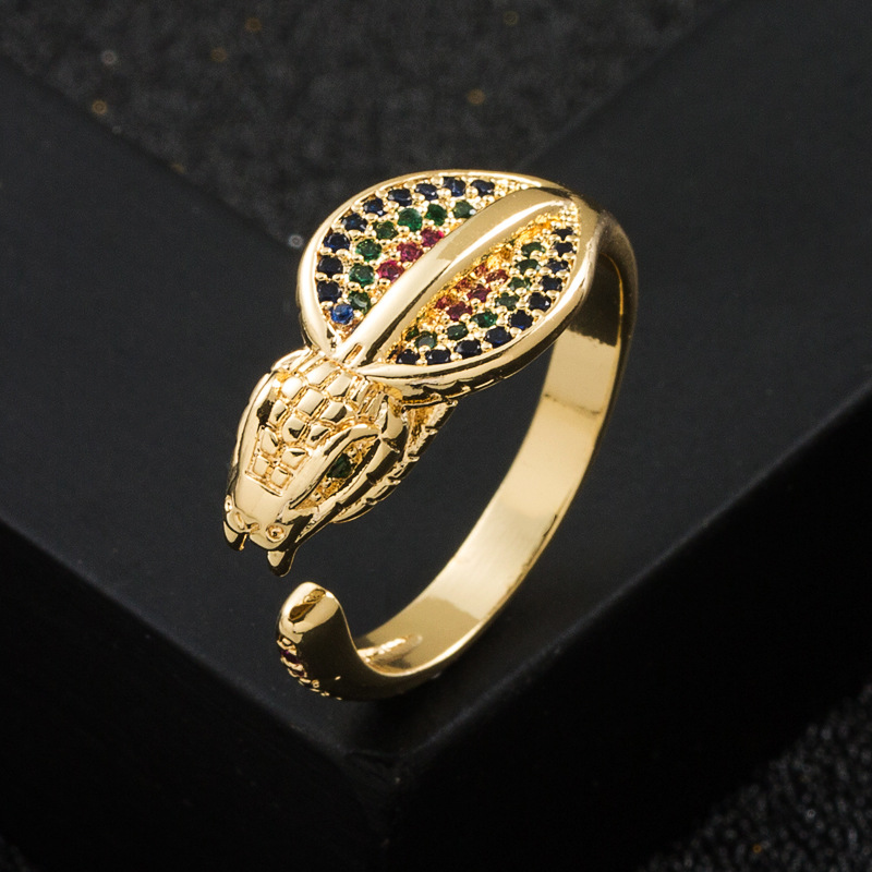 欧美潮流爆款 铜镀金微镶彩色锆石尾戒 蛇形戒指精美百搭指环配饰