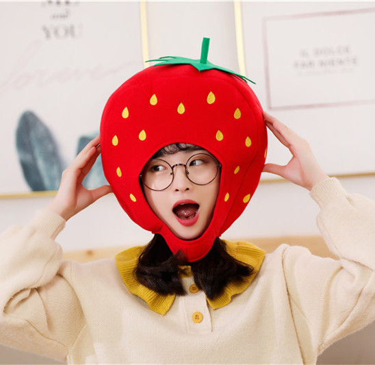 ins可爱网红草莓头套抖音同款少女心搞怪水果帽年会派对表演道具-阿里