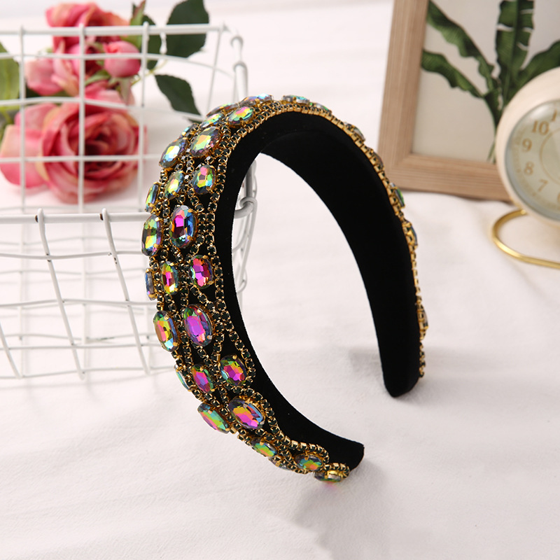 Korean Style Diamond Sponge Heavy Industry Headband Baroque Headband Wide-Edge Rhinestone Headband Hair Accessories Female Factory in Stock Wholesale